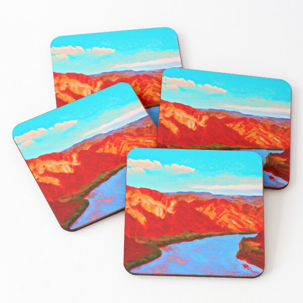 Item preview, Mountains and River in Red, White and Blue as Landscape Painting (AI Generated Art) designed and sold by Cowboy Folly.