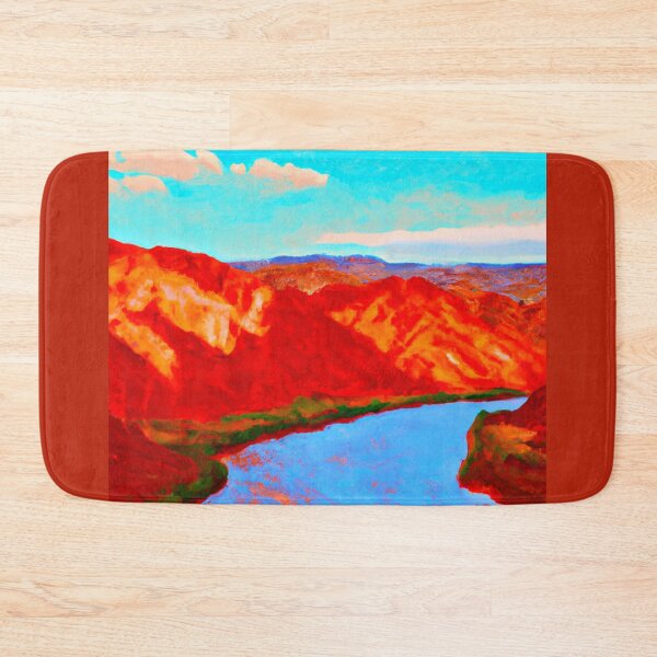 Item preview, Mountains and River in Red, White and Blue as Landscape Painting (AI Generated Art) designed and sold by Cowboy Folly.