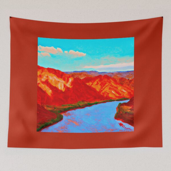 Item preview, Mountains and River in Red, White and Blue as Landscape Painting (AI Generated Art) designed and sold by Cowboy Folly.