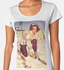 Young woman tie down her ski on a winter day Premium Scoop T-Shirt