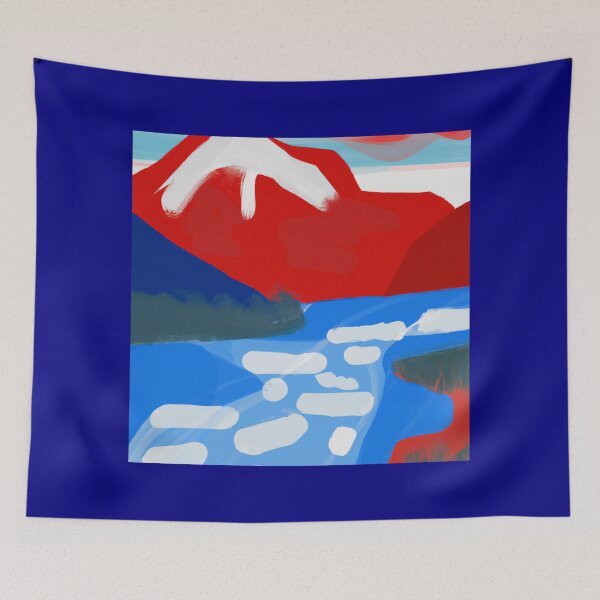 Item preview, Mountains and River Red, White and Blue as a Painting (AI Generated Art) designed and sold by Cowboy Folly.