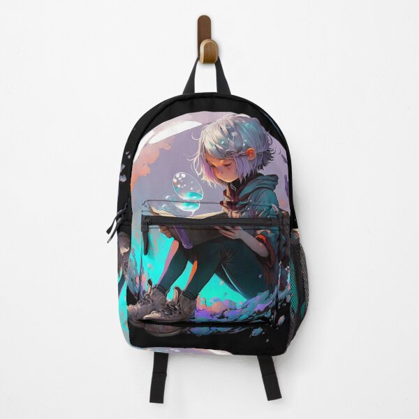 Item preview, Backpack girl reads in a bubble designed and sold by Rebelka.