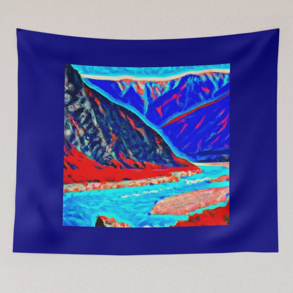 Item preview, Mountains and River n Red, White and Blue as a Painting (AI Generated Art) designed and sold by Cowboy Folly.