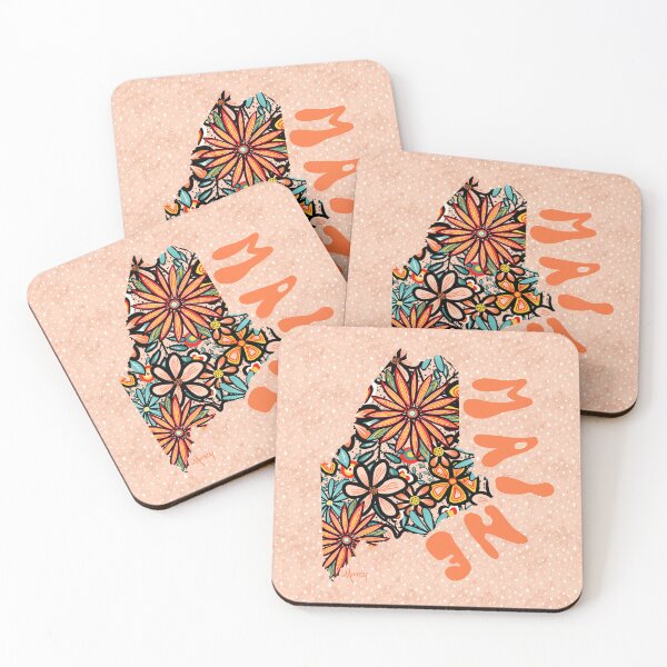 Item preview, Maine State Design | Artist Designed Illustration Featuring Maine State Outline Filled With Retro Flowers with Retro Hand-Lettering designed and sold by MarcyBrennanArt.