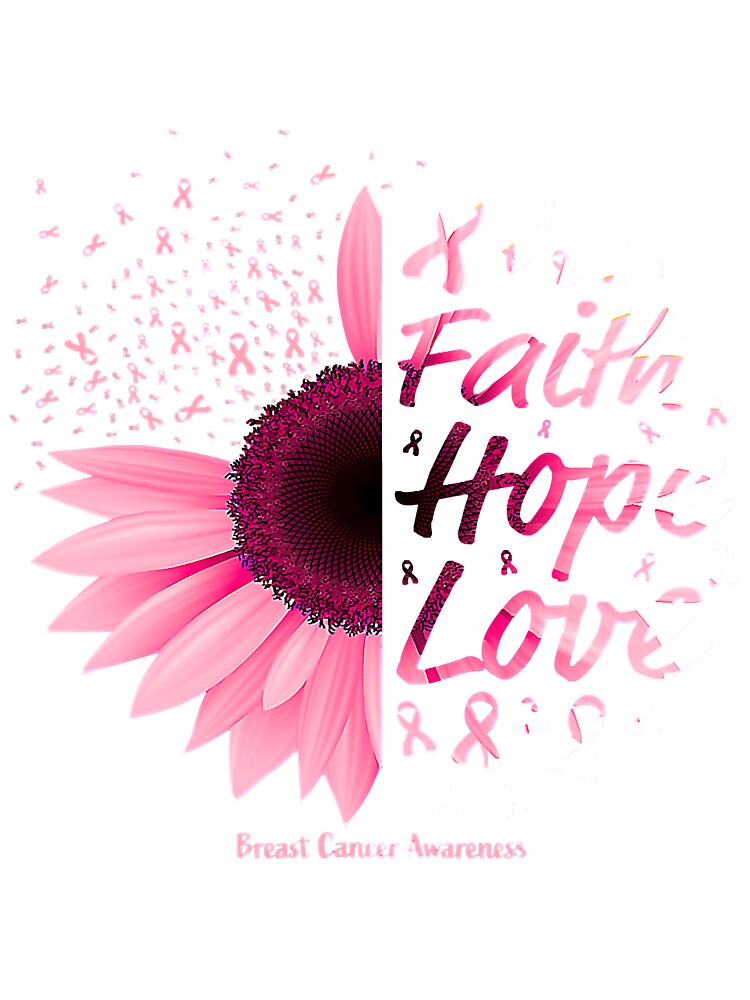 Baskuwish Women's Hope Love Breast Cancer Awareness Flower Pink T-Shirt
