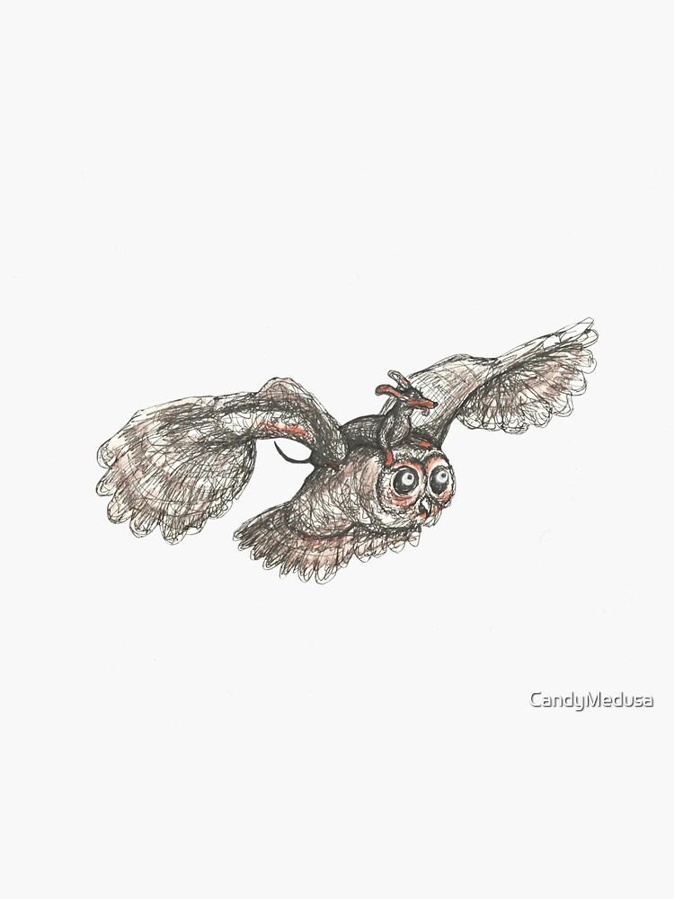 Thumbnail 3 of 3, Sticker, Mother of Owls. Dachshund riding an owl, illustration. designed and sold by CandyMedusa.