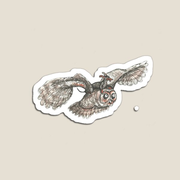 Mother of Owls. Dachshund riding an owl, illustration. Magnet