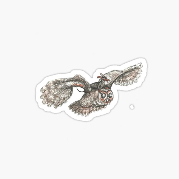 Mother of Owls. Dachshund riding an owl, illustration. Sticker