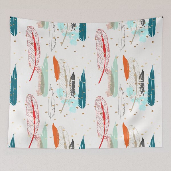 Item preview, Feathers Orange/Teal+Faux Gold Specks designed and sold by PixDezines.