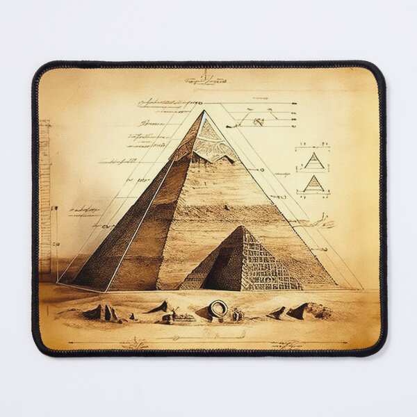 Item preview, Ancient Egyptian pyramid in Sahara Desert technical drawing with measurements and calculations in Leonardo da Vinci style designed and sold by ArtifactVault.