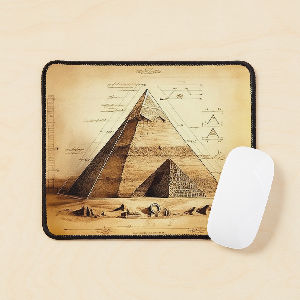 "Ancient Egyptian pyramid in Sahara Desert technical drawing with