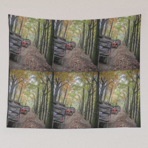 Item preview, A line of utv's on the trail through the foliage lined tree designed and sold by Katherine Rose.