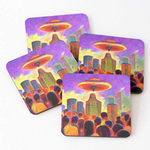 Item preview, Alien Invasion UFO Psychedelic Otherworldly Extraterrestrial Colorful Flying Object Large Crowd  designed and sold by Weirdarto.