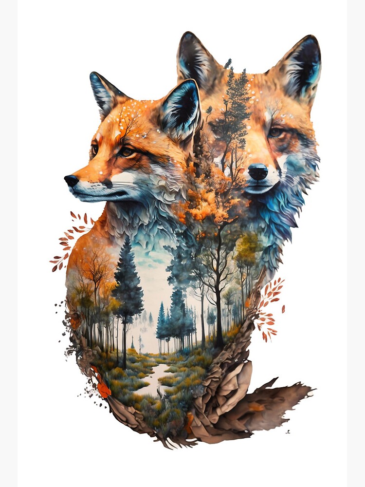 Premium Photo  Contemporary abstract art double exposure of red fox and  forest landscape superb