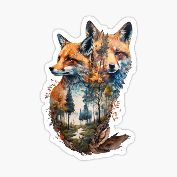 Item preview, Fox and landscape double exposure 01 designed and sold by printiesart.