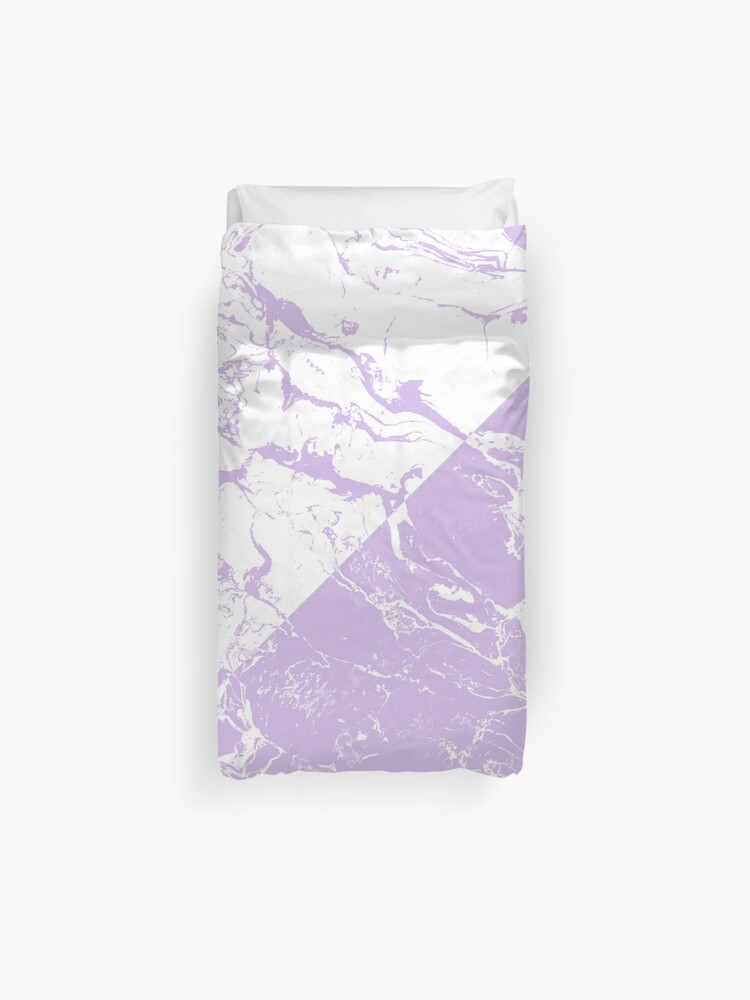 Modern Color Block Inverted White Purple Lavender Marble Duvet