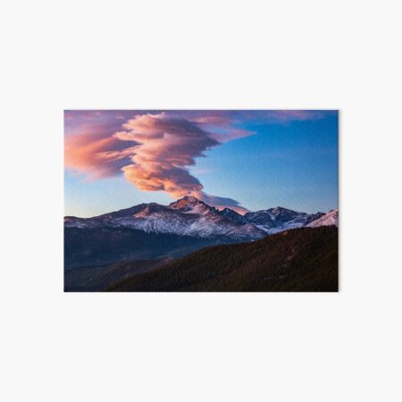 Fire on the Mountain - Sunrise Illuminates Cloud Over Longs Peak in Colorado Art Board Print
