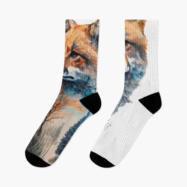 Item preview, Fox and landscape double exposure 02 designed and sold by printiesart.