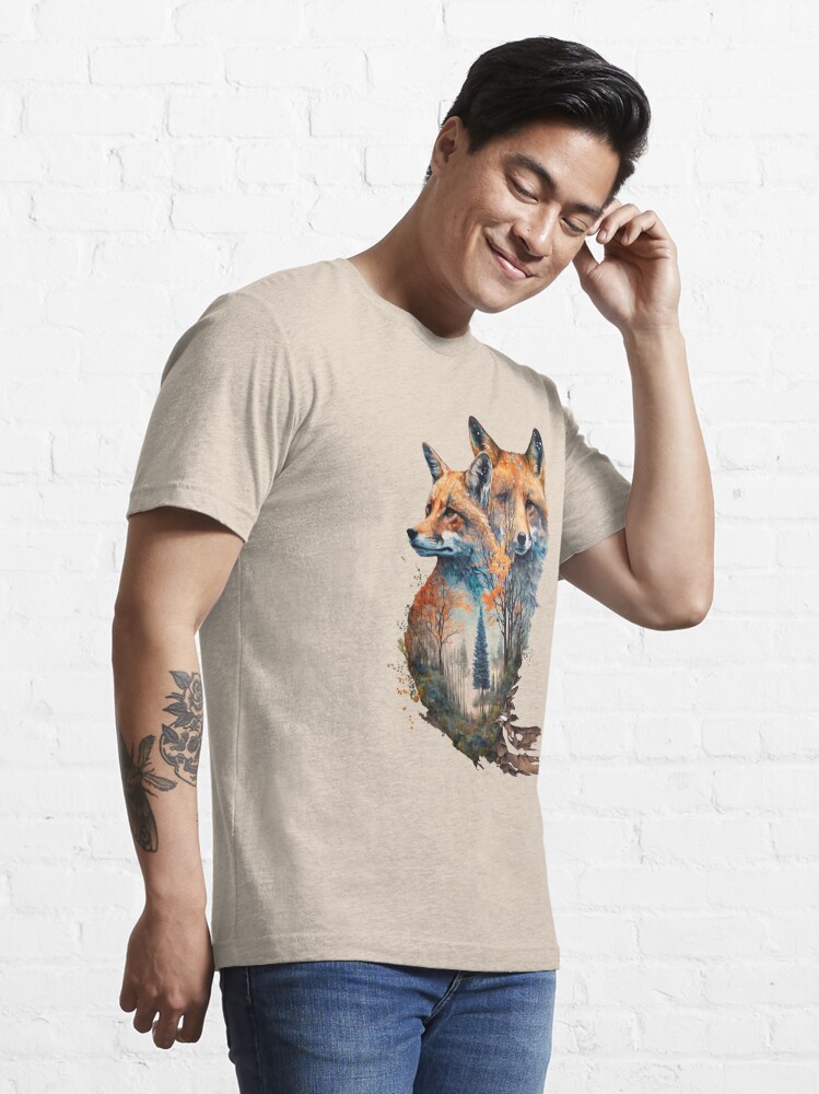 Fox and landscape double exposure 02 | Essential T-Shirt