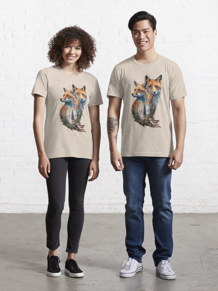 Fox and landscape double exposure 02 | Essential T-Shirt