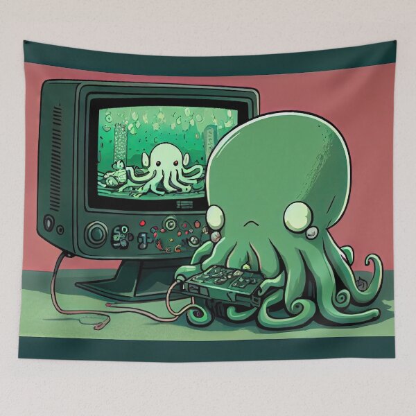 Item preview, Hello Cthulu Playing Videogames designed and sold by djmayhem.