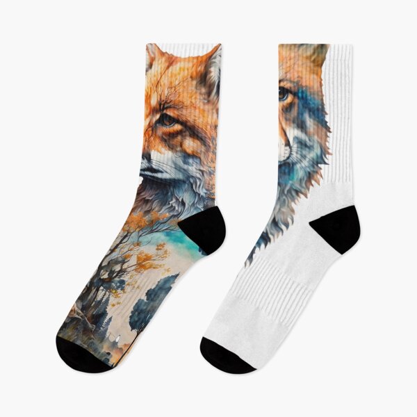 Item preview, Fox and landscape double exposure 03 designed and sold by printiesart.