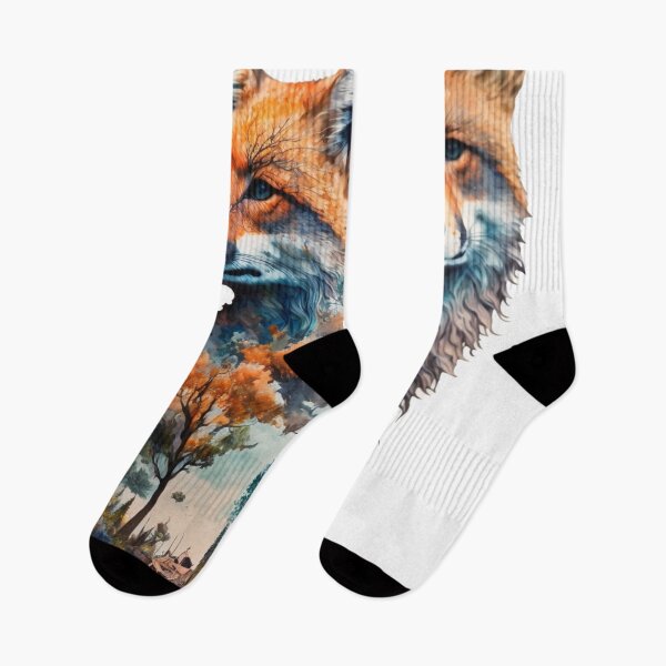 Item preview, Fox and landscape double exposure 04 designed and sold by printiesart.