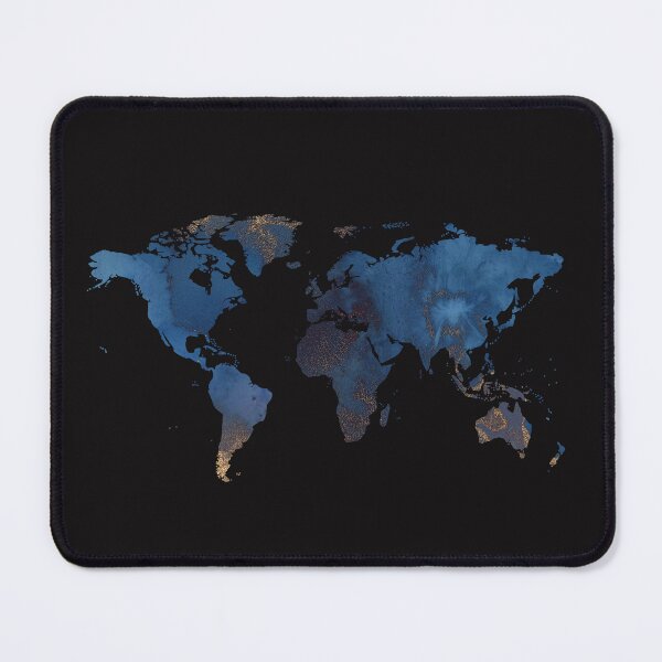 Item preview, World Map silhouette fantasy texture dark navy blue and gold in watercolor and glitter designed and sold by Marina Braga  Artista en acuarela y diseñadora gráfica.