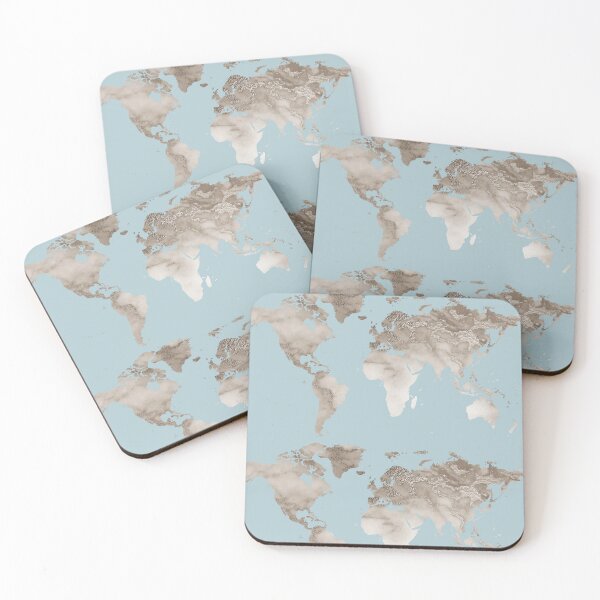 Item preview, World map silhouette watercolor natural sand color designed and sold by Marina Braga  Artista en acuarela y diseñadora gráfica.