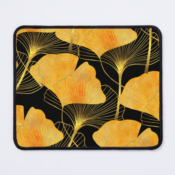 Item preview, Golden Ginkgo Leaves Pattern Black Background designed and sold by bloodberi.
