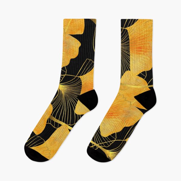 Item preview, Golden Ginkgo Leaves Pattern Black Background designed and sold by bloodberi.