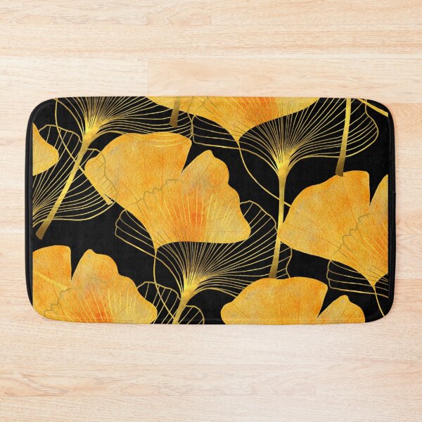 Item preview, Golden Ginkgo Leaves Pattern Black Background designed and sold by bloodberi.