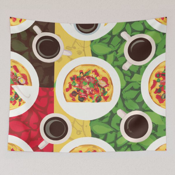 Item preview, Pizza and Cup of Coffee in Pattern designed and sold by theredsharp.