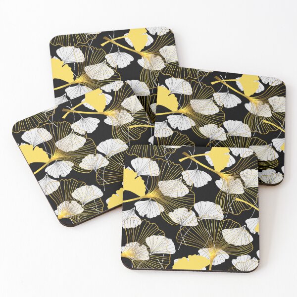 Item preview, White and golden Ginkgo Leaves Pattern with Black background designed and sold by bloodberi.