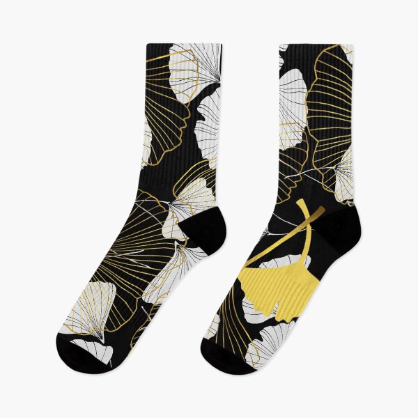 Item preview, White and golden Ginkgo Leaves Pattern with Black background designed and sold by bloodberi.