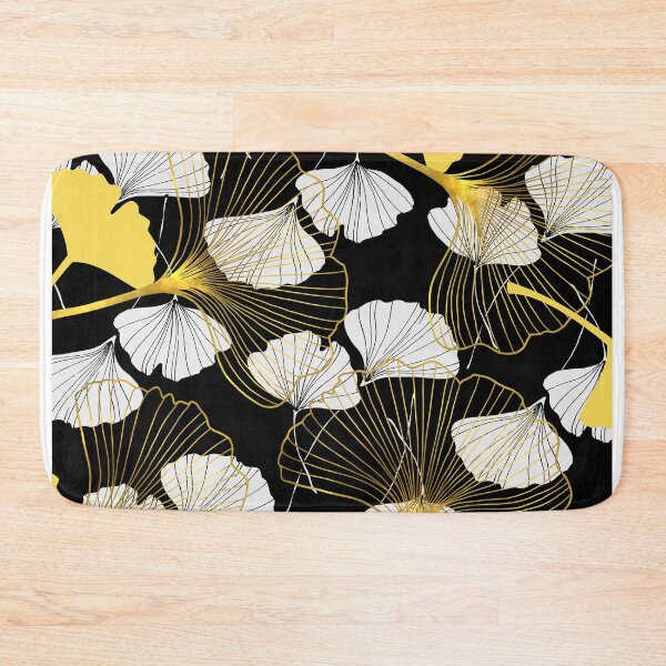 Item preview, White and golden Ginkgo Leaves Pattern with Black background designed and sold by bloodberi.