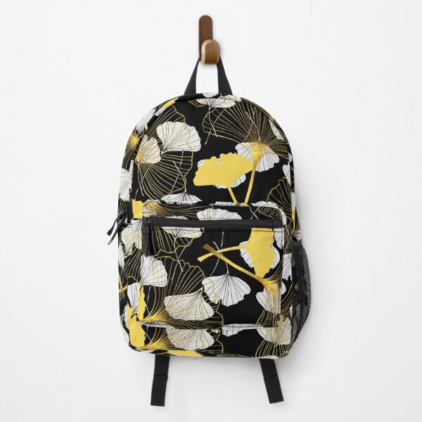 Item preview, White and golden Ginkgo Leaves Pattern with Black background designed and sold by bloodberi.
