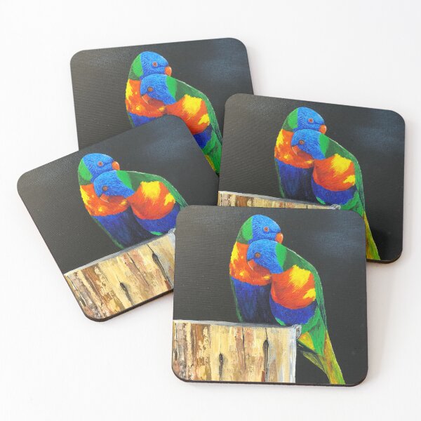 Item preview, Rainbow Lorikeets on Tree Stump designed and sold by jacquihmyart.