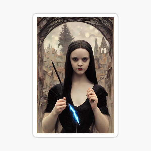 Wednesday Addams Portrait Old Painting Style Sticker For Sale By wednesday-addams-portrait-old-painting-style-sticker-for-sale-by