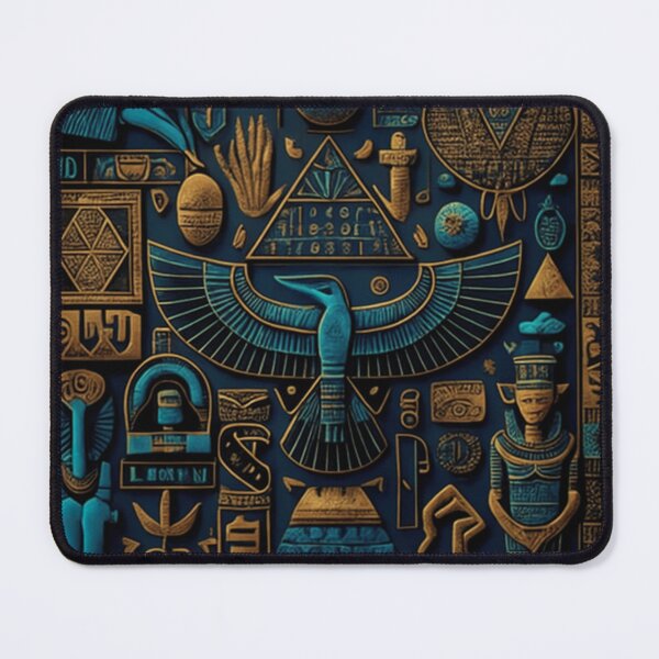 Item preview, Olden Egyptian blue and yellow pictograms and hieroglyphs ancient religious and cryptic pattern designed and sold by ArtifactVault.