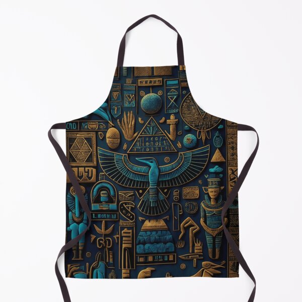 Item preview, Olden Egyptian blue and yellow pictograms and hieroglyphs ancient religious and cryptic pattern designed and sold by ArtifactVault.