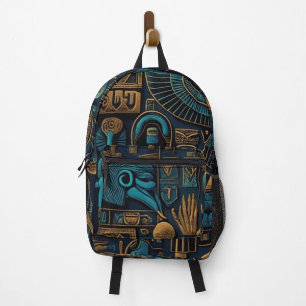 Item preview, Olden Egyptian blue and yellow pictograms and hieroglyphs ancient religious and cryptic pattern designed and sold by ArtifactVault.