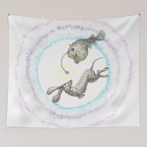 Item preview, Deep sea diving Dachshund. Sausage dog swimming with anglerfish, illustration. designed and sold by CandyMedusa.