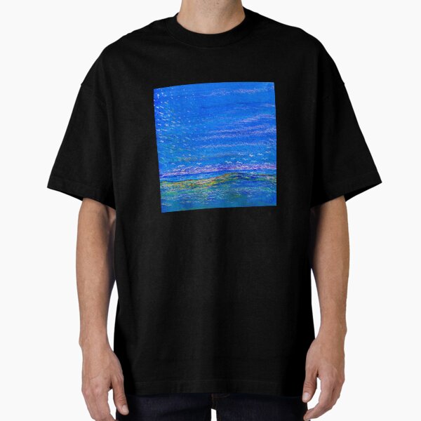 Blue landscape with birds Oversized T-Shirt