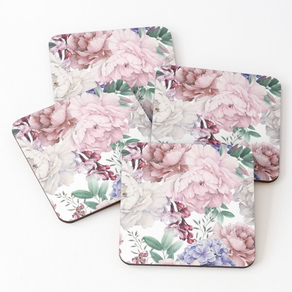 Item preview, Pink and White Roses with Hydrangea on White Background designed and sold by DzineVine.