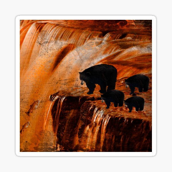 Bears Fishing on a Waterfall Sticker