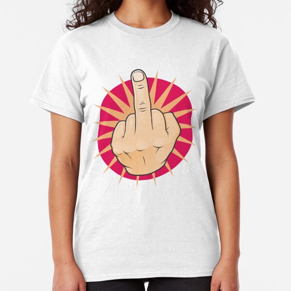 Middle Finger Cartoon Hands Go Hell Gloved You Flip Bird Juniors V-Neck T-Shirt