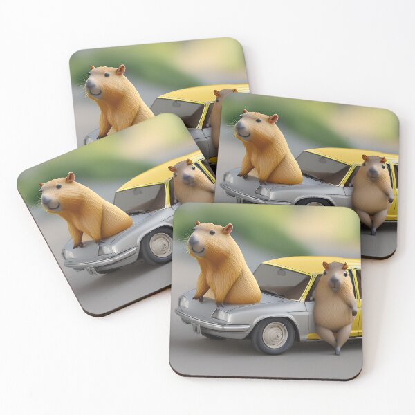 Item preview, Cute Capybaras and a yellow car designed and sold by Chubuter.