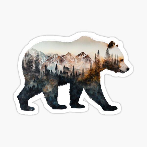 Item preview, Brown bear and lanscape double exposure 01 designed and sold by printiesart.