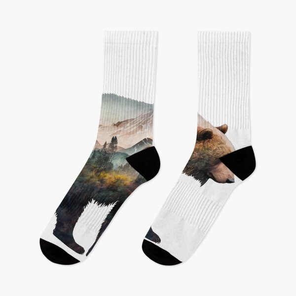 Item preview, Brown bear and lanscape double exposure 03 designed and sold by printiesart.
